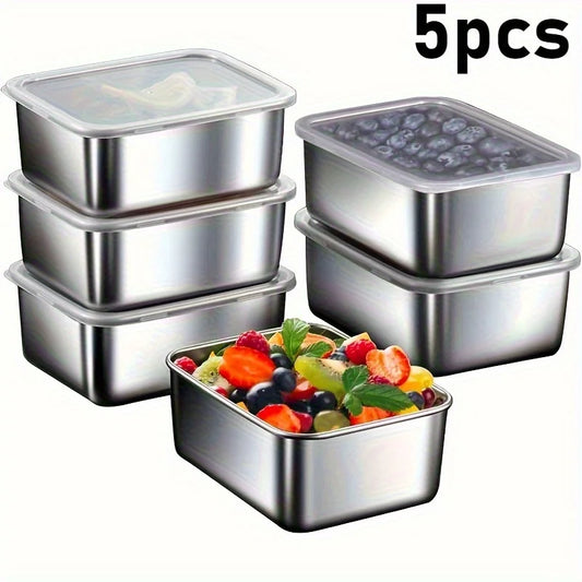 5Pc Stainless Steel Food Storage Containers Set - Airtight Bpa-Free Lunch Boxes for Meal Prep, Camping & Office, Dishwasher Safe